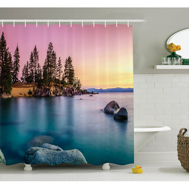 Lake House Decor Shower Curtain Set By Trees On The Alley And Stones In Motivational Nature Inspired Rest Home Bathroom Accessories Ambesonne Com - Lake Home Decor Accessories