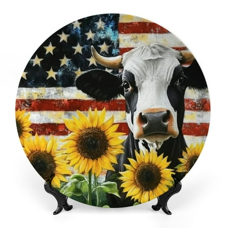 

FUMJ Sunflowers Bone China Decorative Plate Room Decoration Elegant Ceramic Wall Art Piece 7x7inch