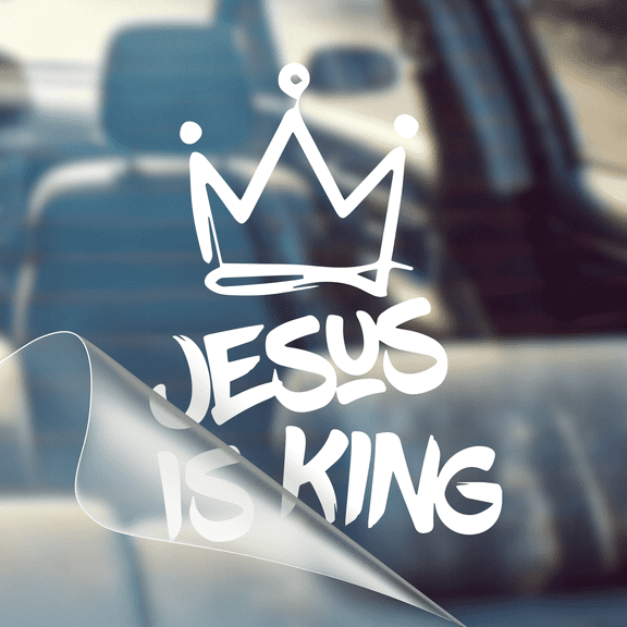 Jesus is King - Christian Jesus Cross Car Vinyl Decal Bumper Sticker for Car, Wall, Window, Vehicle, Weather Resistant, Viral