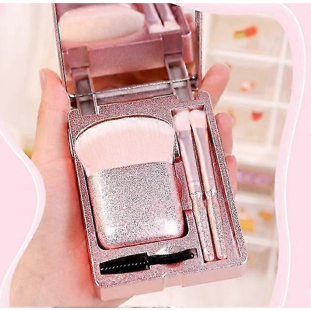Easy-taken Travel Makeup Brush Set,4pcs Mini Complete Function Cosmetic Brushes Kit (4pcs with mirror) 26s
