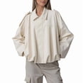thumbnail image 1 of Veste en Faux Suède pour Femme Manteau à Revers de Printemps Décontracté Ample à Manches Longues Mode Style de Rue Manteau Crème Blanc P, 1 of 9