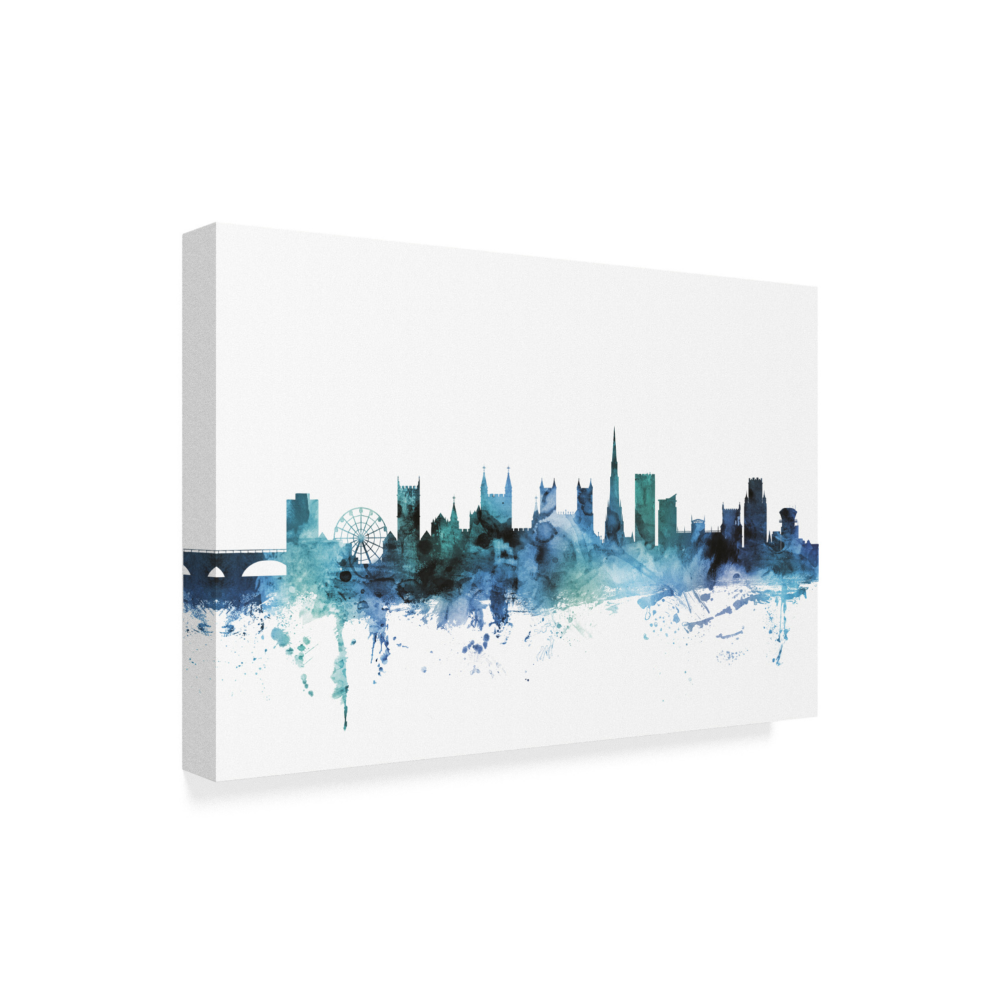 Trademark Fine Art 'Bristol England Blue Teal Skyline' Canvas Art by Michael Tompsett