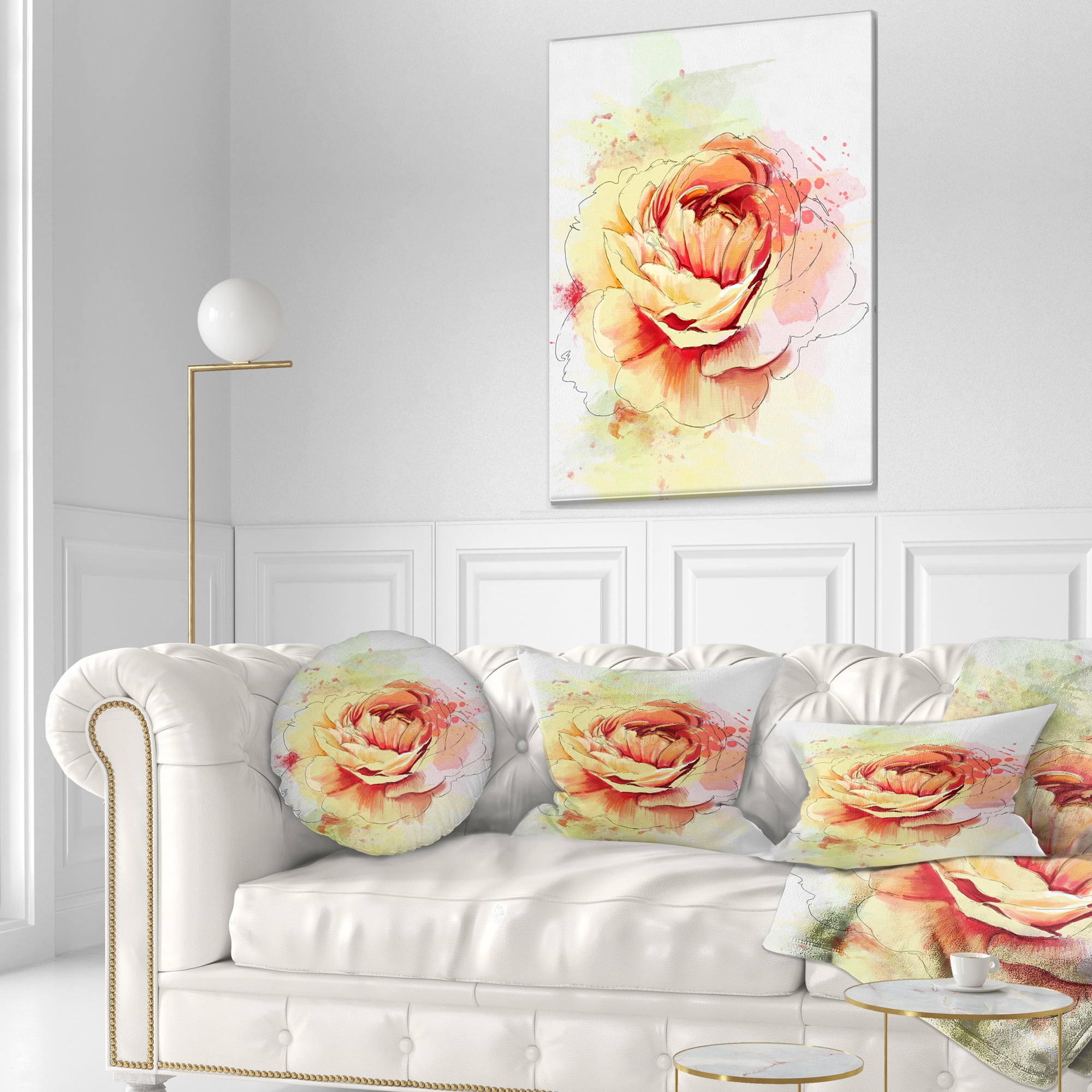 Designart Yellow Blooming Rose - Floral Throw Pillow - 12x20