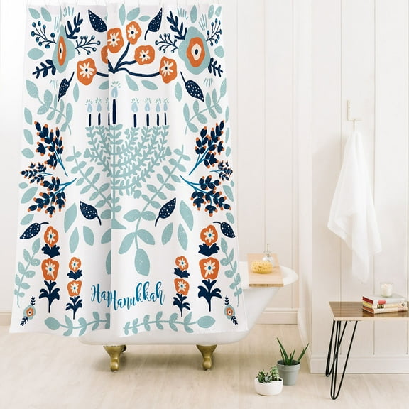 Society6 Marni Floral Hanukkah Menorah Shower Curtain 71" x 74"