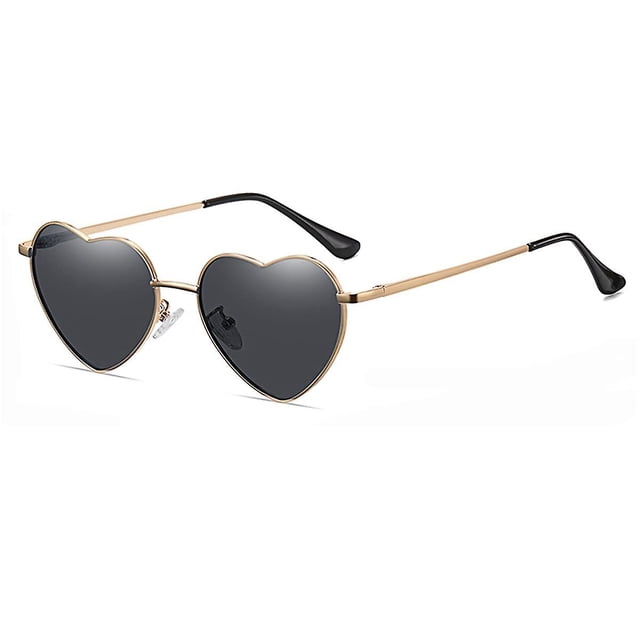 Gafas de sol con forma de corazón para mujer Marco de metal polarizado Gafas de sol modernas con forma de corazón Protección UV400 Lente negra