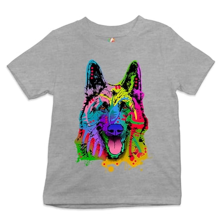 Tee Hunt Happy German Shepherd Youth T-Shirt Andy Maxx Dog Kids Gray X-Large