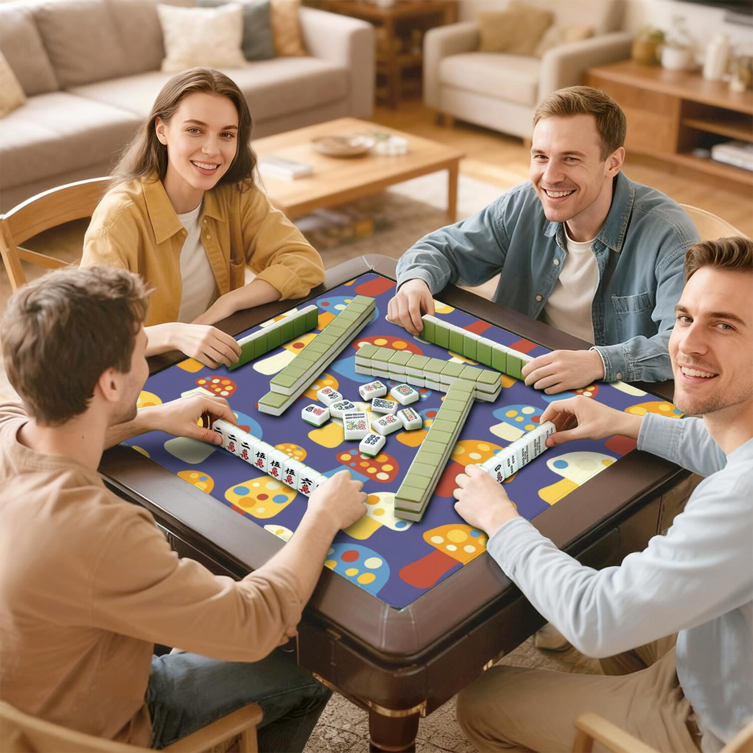 Plants Design Mahjong Table Mat 31.5x31.5 Inches Crafted from Durable Rubber with Anti-Slip Non-Slip Backing and Noise Dampening for Board Games Cards