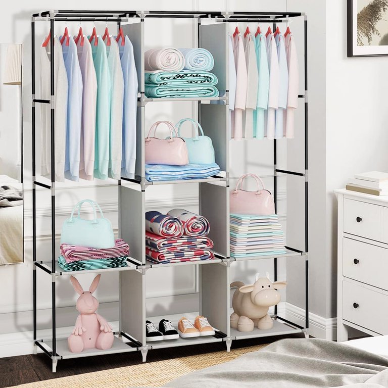 HONEIER Closet Organizer, 25mm Steel Tube Wardrobe Closet with 4 Hanging  Rod, 69*67 Inch Large Size Portable Closet, Heavy Duty Clothes Storage  Organizer Clothes Rack with Cover 