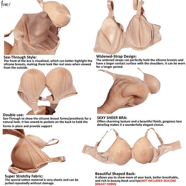 BIMEI See Through Bra CD Mastectomy Lingerie Bra Silicone Breast Forms  Prosthesis Pocket Bra with Steel Ring 9008,Beige,36B