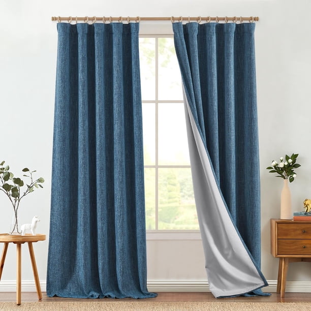Cortinas Jinchan Azul con Aspecto de Arpillera Blackout 127x244 cm 2 Paneles