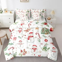 Castle Fairy Children Xmas Snowman 7-Piece Twin Bedding Sets,Candy Cane Bedding Comforter Set,Christmas Tree Breathable Sheet Sets,Super Cozy Room Decor