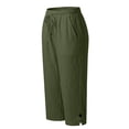 thumbnail image 7 of JFGHDG Women's High Waisted Linen Capri Pants Drawstring Elastic Waist Wide Leg Cropped Casual Trousers with Pockets and Button Split Hem Green 4XL, 7 of 7
