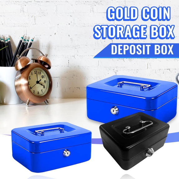 Cash Box With Key Lock, Double Metal Portable Cash Box And 2 Security Keys