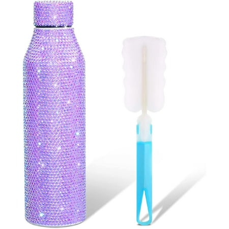

Diamond Water Bottle Cute Rhinestone Water Bottles Women Stainless Steel Bling Tumbler Refillable Bling Cups Rhinestones Crystal Insulated Bottles Sponge Cup Brush 750ml(Purple AB Color)