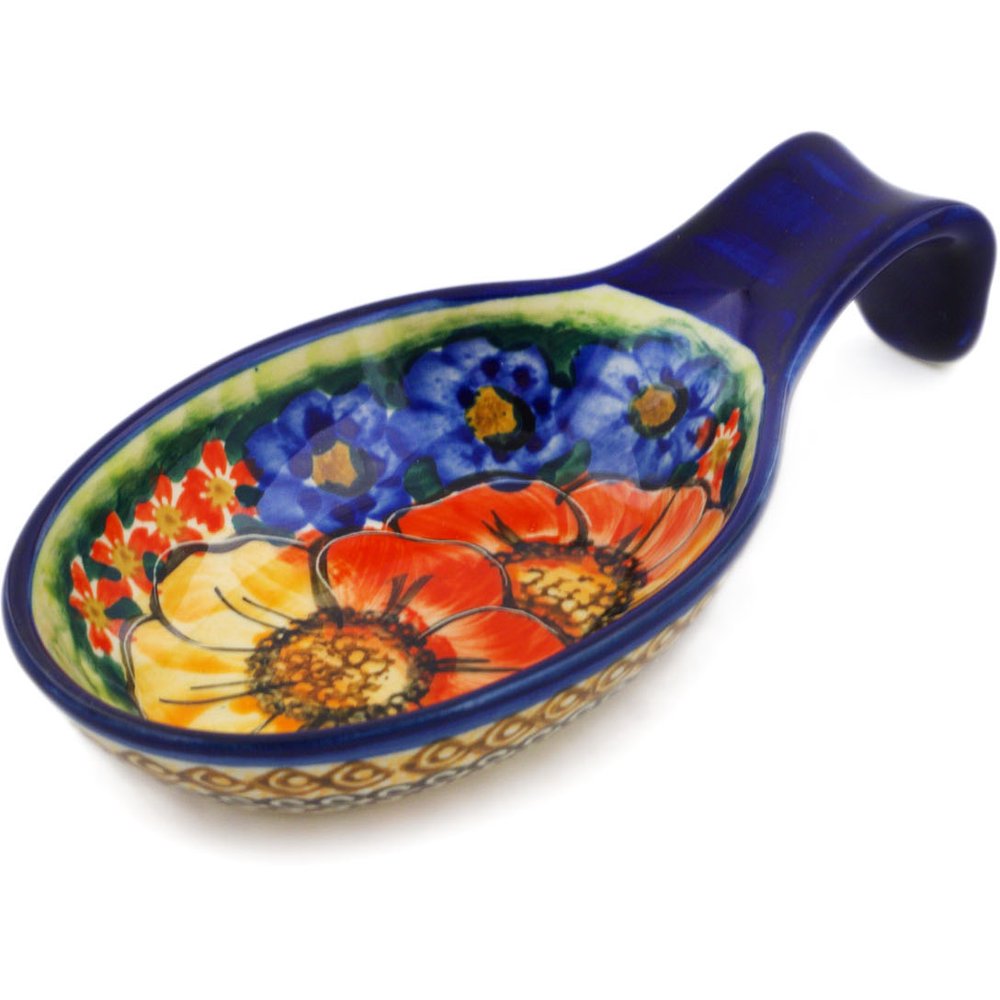 Polish Pottery 6¾inch Spoon Rest (Bright Beauty Theme) Signature
