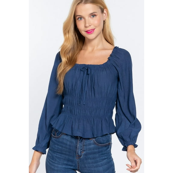 Long Sleeve Smocking Woven Top