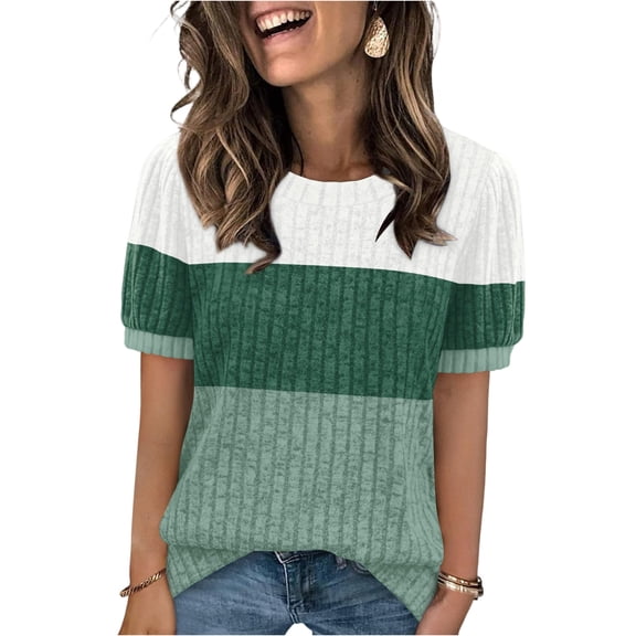 Lumtrix Short Sleeve Sweaters For Womens Summer Crew Neck Knit Sweater Shirts Business Casual Workout Tops 2026 Spring Tees Green 2XL