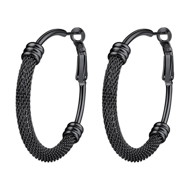 Pendientes de aro negros PROSTEEL para mujer 40 mm
