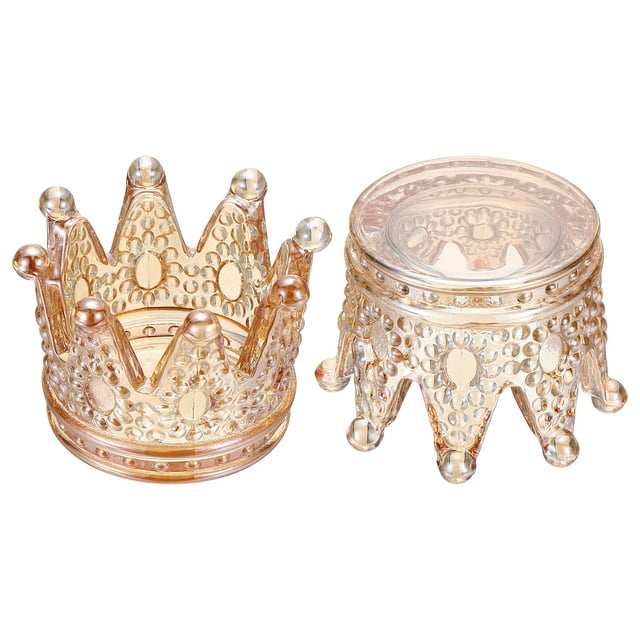 Uxcell 2 Paquete Soporte para Velas Tealight, Soporte para Velas de Vidrio en Forma de Corona de 3 Pulgadas, Soporte para Incienso para Velas de Té Aromaterapia Centro de Mesa de Boda, Marrón