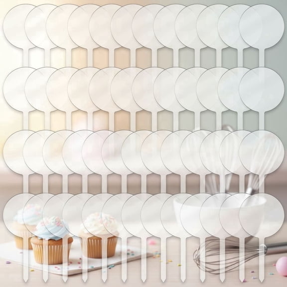 100 Pieces 2 Inch Round Acrylic Cupcake Toppers Blank Clear Mini DIY Cake Stick Toppers for Birthday Festival Party Baby Shower Wedding Party Cupcake Decoration
