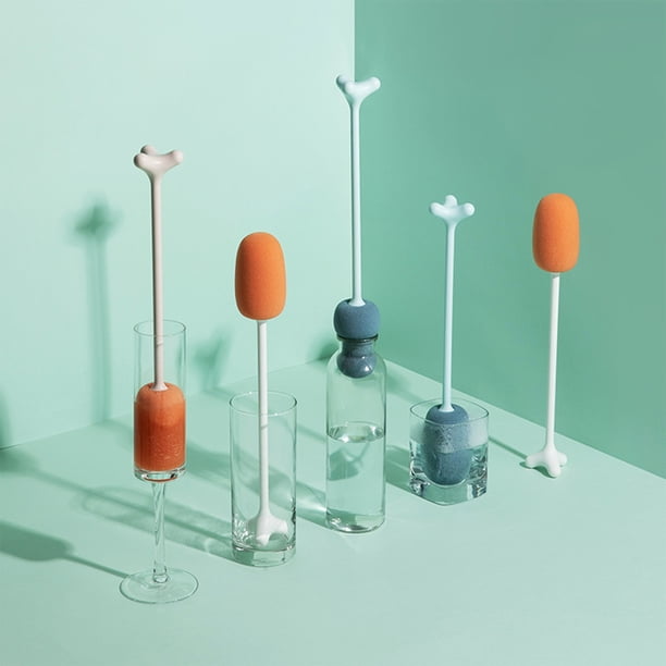 Escoba de esponja de mango largo con soporte - 11 pulgadas para botellas deportivas, vino, vaso, coche, biberones para bebés