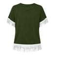 thumbnail image 5 of Women's Vintage Fringed Patchwork Round-Neck Short-Sleeve Blouse for Spring Summer, 5 of 8