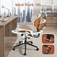 thumbnail image 5 of XIZZI Home Office Chair, Armless Mid-Century Ergonomic Desk Chair with 3" Thick Cushion, Premium PU Leather Mid Back 360 Swivel Computer Chair with Walnut Design, Ribbed White, 5 of 10