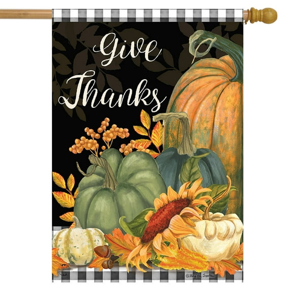 Briarwood Lane Checkered Give Thanks Primitive House Flag