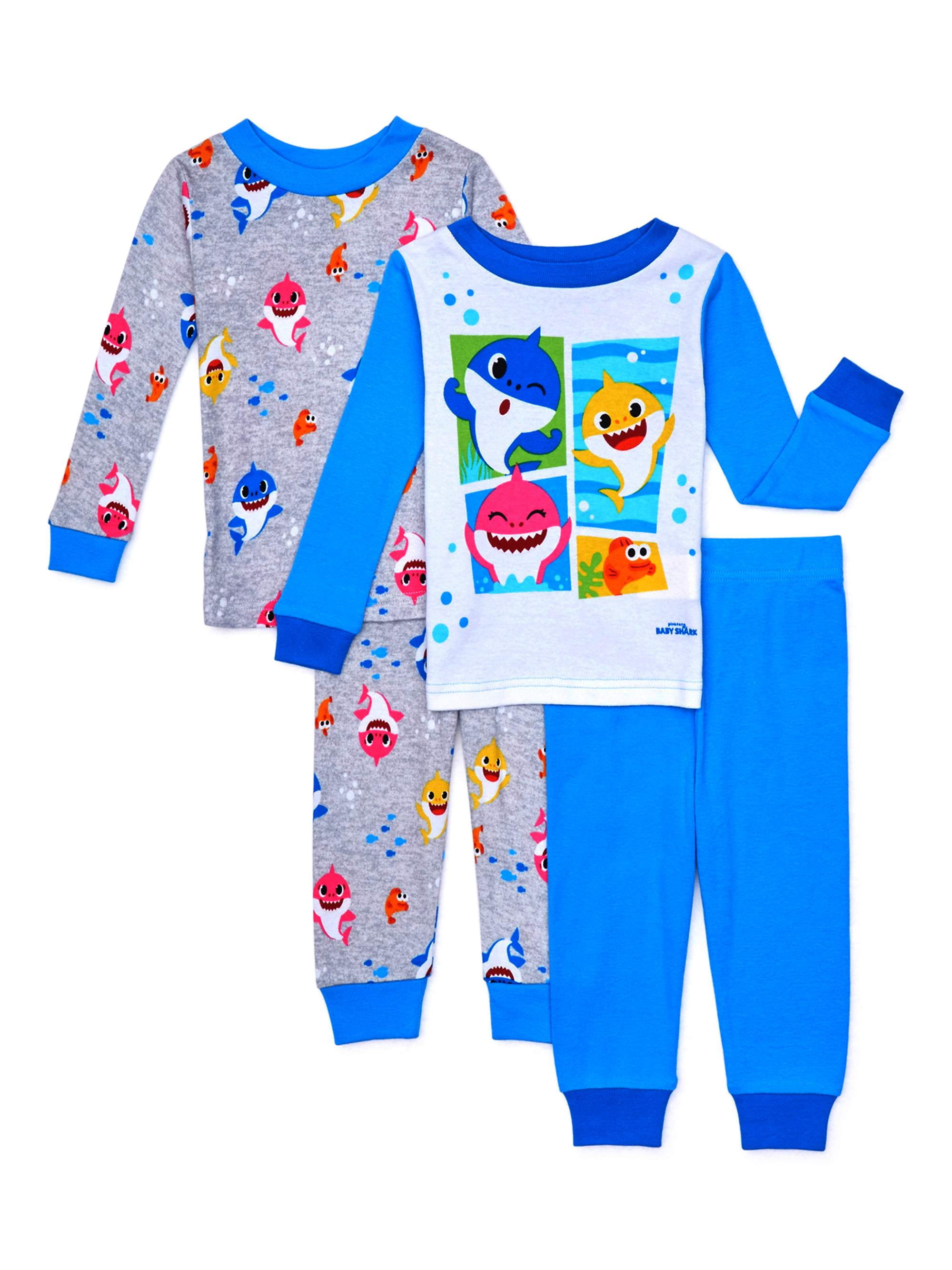Kids Boys Baby Sleeve Character Shark Pajamas Pyjamas Long 