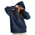 thumbnail image 2 of Trendy Hoodies for Women with Eye Mask 4-Button Plain Pullover Baggy Hooded Sweatshirt Pocket Travel Outfits, Navy|Mask L, 2 of 8