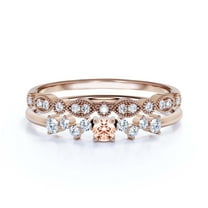 ZigZag Style 1.10 Carat Round Cut Morganite And Diamond Moissanite Unique Style Engagement Ring, Slim Ring, Wedding Ring in 10k Solid Rose Gold, Gift For Her, Promise Ring, Bridal Set, Matching Band