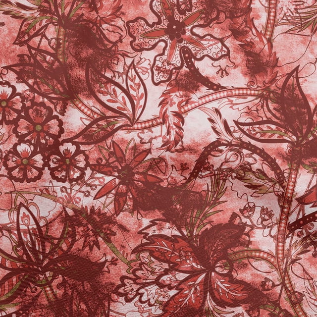 oneOone Polyester Spandex Maroon Fabric Abstract Floral Sewing Craft Projects Fabric Prints By Yard 56 Inch Wide