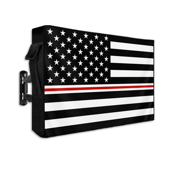 American Flag Outdoor TV Cover 52 to 55 Inch Weatherproof, Black White Striped Star with Red Lines 600D Oxford TV Covers with Waterproof Zipper, Outside Flat TV Screen Protector Size 52"Wx19"Hx4.5"D