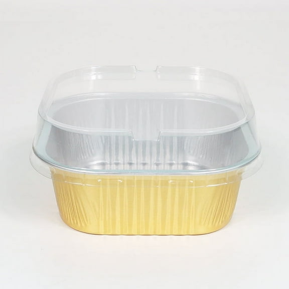 Zhuge 100pcs Mini Aluminum Foil Cupcake Baking Cups with Lids Disposable Mini Cake Containers Flan Molds for Pudding, Souffle, Party, Wedding (Gold)