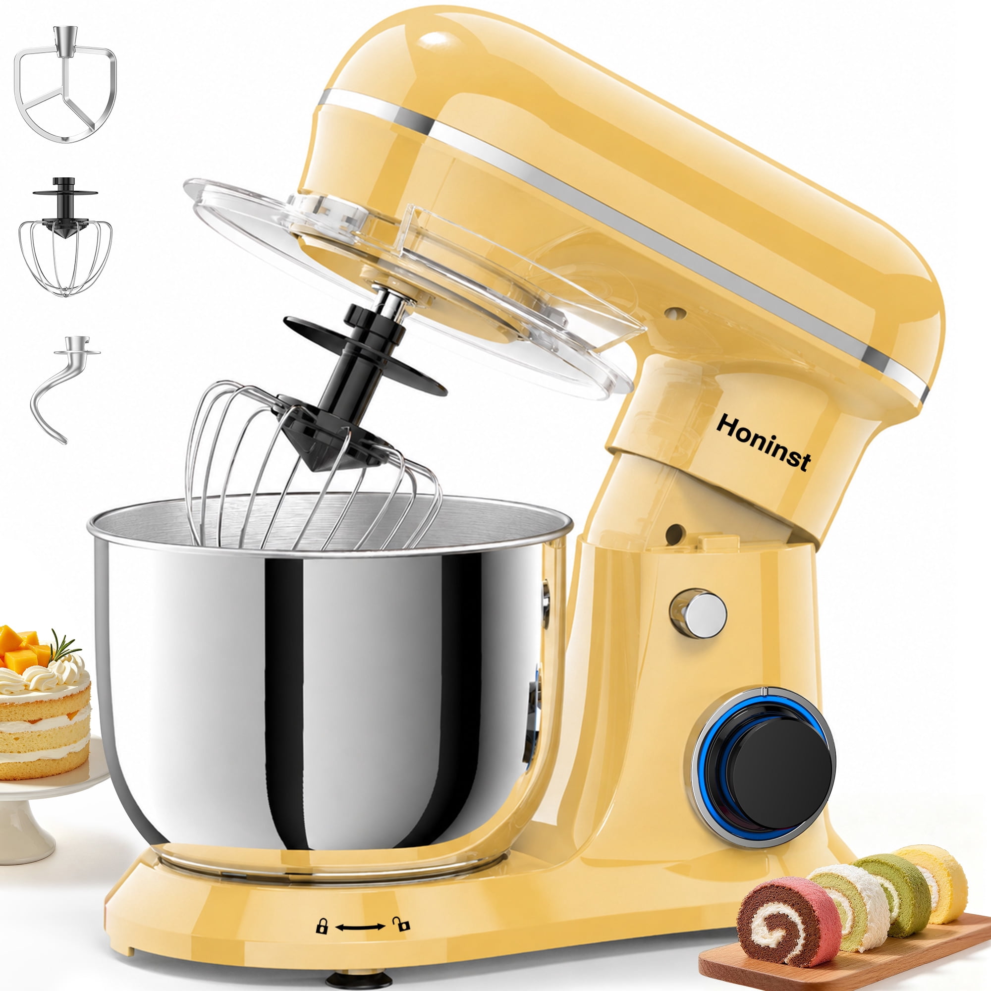 Honinst Stand Mixer, 4 QT 10+P Speeds with Tilt-Head Electric Mixer, 3-In-1 Kitchen Mixer with Dough Hook, Whisk, Beater, Bowl for Baking, Cake and Most Home Cooks
