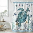 thumbnail image 6 of Coastal Turtle Shower Curtain Set - Standard 72" x 72" Washable Bathtub Curtain with 12 Hooks, Nautical Starfish Coral Jellyfish Stripes Waterproof Fabric Stall Shower Curtains for Bathroom Décor, 6 of 6