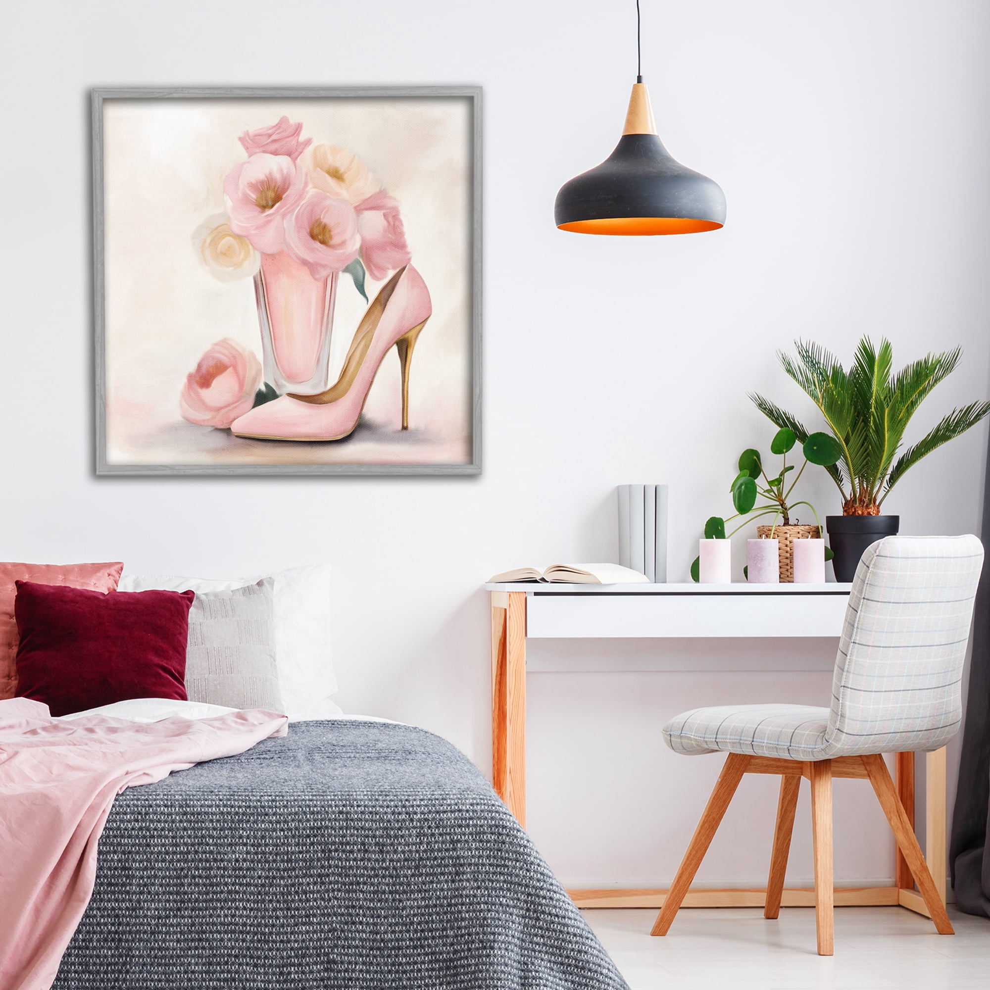 Stupell Industries Pink Beauty Bouquet Gray Framed Giclee Art, design by Kim Allen