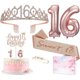 thumbnail image 1 of 6 Piezas De Decoración Para Fiesta De 16 Cumpleaños Que Incluyen Adorno Para Tarta, Faja De Reina Del Cumpleaños Con Alfileres De Perlas, Corona De Brillantes, Velas Con Números Y Juego De Globos, 1 of 4