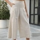 thumbnail image 3 of Pantalones casuales cómodos con bolsillos y cintura plisada Pantalones anchos para mujer de color albaricoque grande, 3 of 6