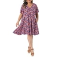 thumbnail image 2 of Agnes Orinda Women's Plus Size Sundress Floral V Neck Short Sleeve Beach Vacation Summer Midi Dress with Pockets 2X Pink Blue, 2 of 6