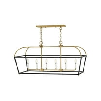 Lark 84275 Tate 6 Light 40" Wide Linear Chandelier - Black / Lacquered Brass