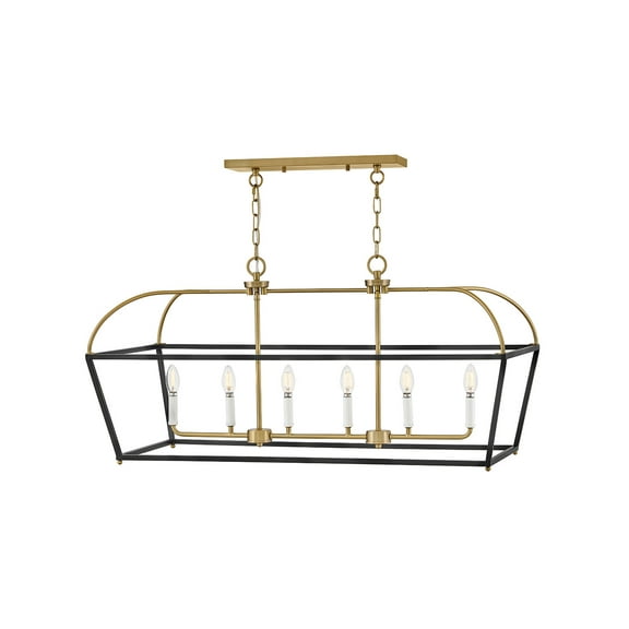 Lark 84275 Tate 6 Light 40" Wide Linear Chandelier - Black / Lacquered Brass