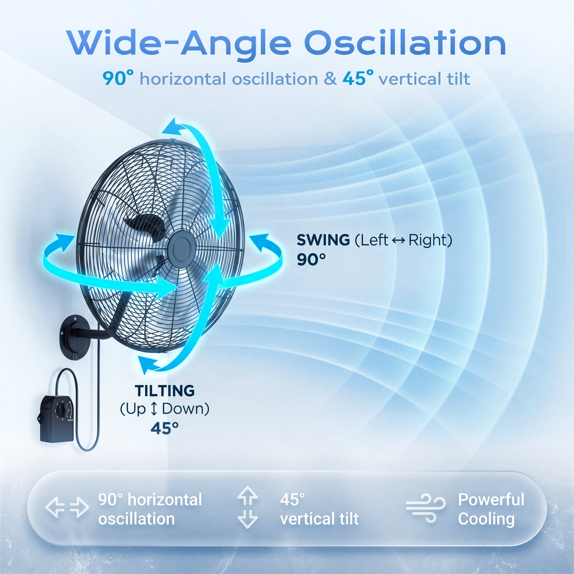 Nepsam Wall Mount Fan, 20 Inch,3-speed, Waterproof Oscillating Industrial Wall Fan, for Warehouse, Greenhouse, Workshop, Patio (Black, ETL Listed)