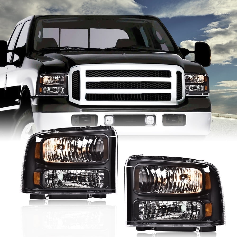 Pair Headlights Lamp Clear / Black  Fit for Ford F-250 F-350 Super Duty 1999-2004