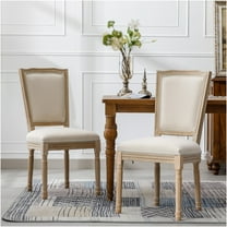 JERFIT French Country Dining Chairs, Set of 2 Cream Upholstered Side Chairs with Solid Wood Frame for Kitchen, Dining Room