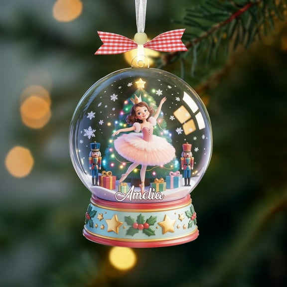 Custom Nutcracker Ballet Christmas Ornament, Snow Globe Ornament, Clara Ballet Dancer Keepsake, Ballerina Holiday Xmas Gift