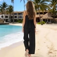 thumbnail image 4 of ZOYOEN Girls Halter Tank Tops and Pants Outfit Sets- Casual Cotton Linen Loose Fit Kids Summer Vacation Clothes Black Size 12, 4 of 6