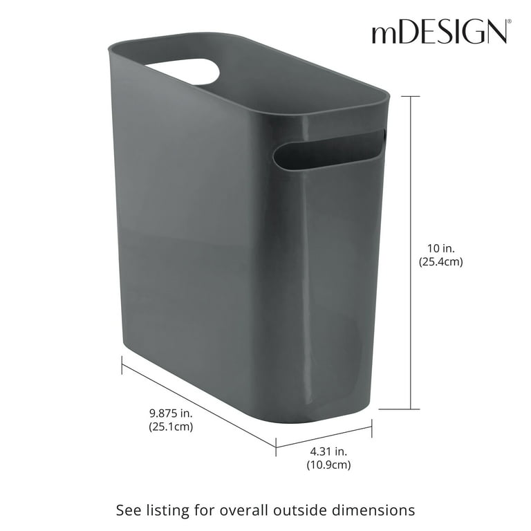 mDesign Plastic Small Trash Can, 1.5 Gallon/5.7-Liter Wastebasket, Narrow  Garbage Bin with Handles for Bathroom, Laundry, Home Office - Holds Waste