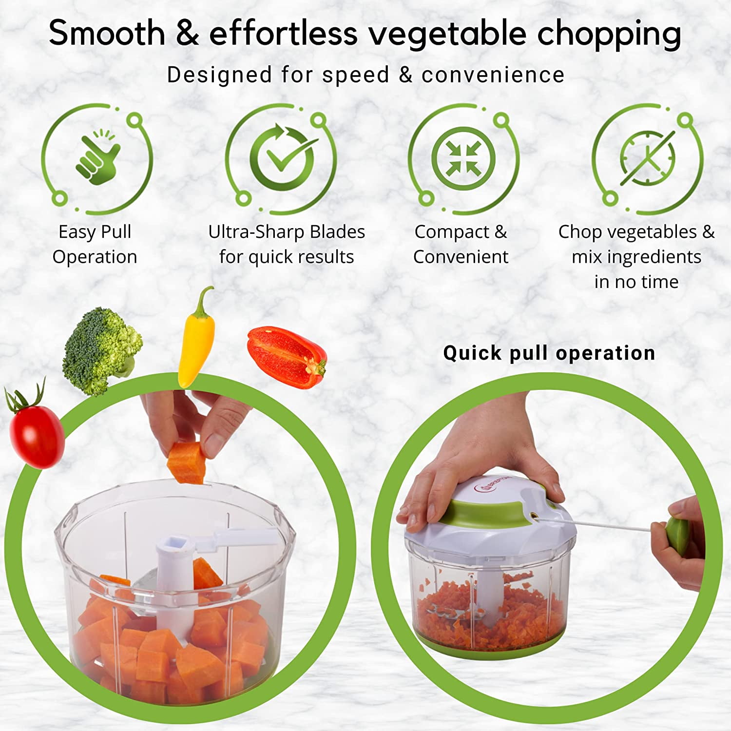 Brieftons Manual Food Chopper, Compact & Powerful Hand Held Pull