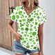 thumbnail image 1 of Fiudx Tops para Mujer Top de Primavera/Verano de Manga Corta Informal con Cuello En V Estampado Del Día de San Patricio para Mujer, 1 of 5